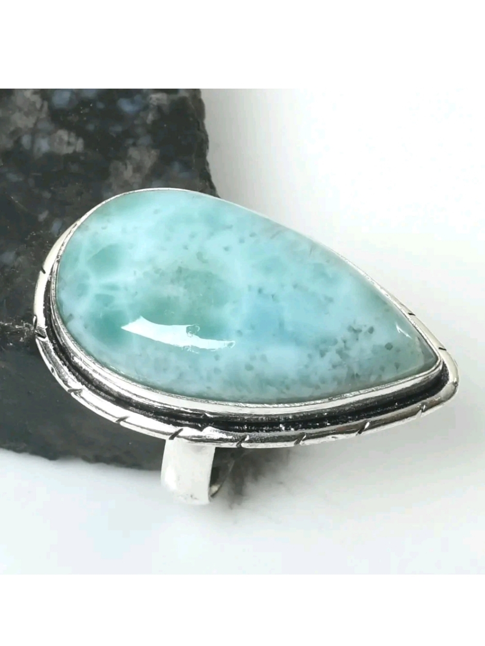 Larimar Gemstone 925 Sterling Silver Handmade Ring